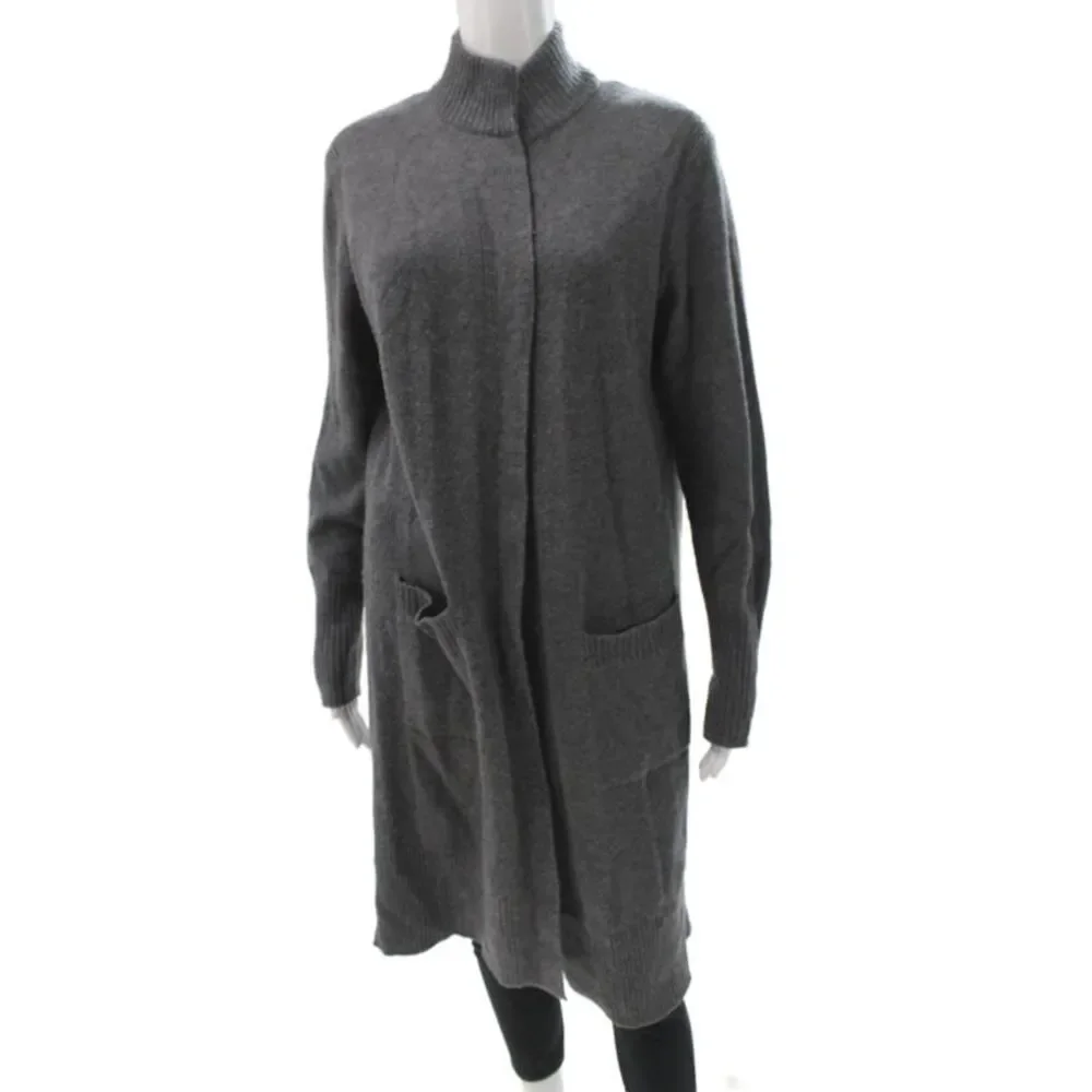 Athleta Womens Merino Wool Mock Neck Cardigan Sweater Gray Sleeve Petite Size S